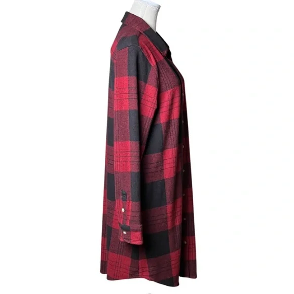 Faherty Legend Sweater Shirt Dress Buffalo Plaid Check Red Black-Sz Large - Picture 4 of 11